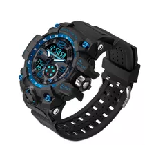 Relogio Masculino Sport Militar Shock Tatico Prova D'água Cor Da Correia Azul / Pulseira Preto