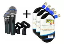 Microfone Dinâmico Pro Btm-58a Metal Mxt 3 Mic + 3 Cabo 5 M