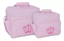 Kit De Bolsas Maternidade Mave Baby Trissê Rosa Desenho Do Tecido Coroa