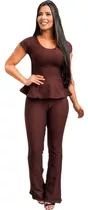 Calça Flare Bandagem Conjunto Social Blusa Peplum Lançamento