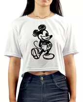 Cropped Oversized Mickey Mouse Linhas Retro Desenho