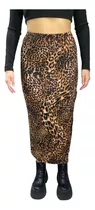 Pollera Maxi Falda Mujer Tajo Animal Print Lanilla Tendencia