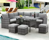 Juego De Muebles De Jardin Exterior Gris 7 Piezas