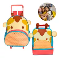 Kit Mochila Rodinha Infantil E Lancheira Termica Bichinhos