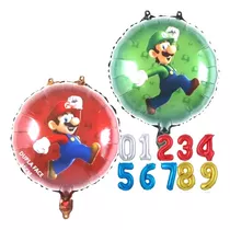 Kit Mario Luigi Com Número Balão Metalizado Azul Rose Pink