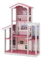 Brinquedo Casa De Boneca Barbie Em Mdf Grande Com 8 Cômodos