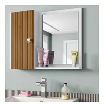 Armário De Banheiro Com Espelho Porta Branco Com Madeira
