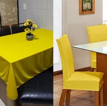 Toalha De Mesa Malha 4 Lugares + Brinde 4 Capas De Cadeira!