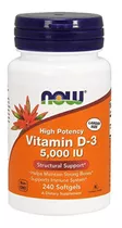 Vitamina D3 Now, 125 Mcg (5000 Ui), 240 Cápsulas Blandas