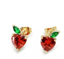 Mini Aros Manzana Zarcillos Frutas Baño De Oro 18k