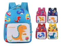 Mochila Escolar Para Niño Niña Jardin Infantil Dinosaurio Color Celeste