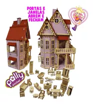 Casa Casinha Castelo Lilás Polly Pocket + 27 Mini Móveis Mdf