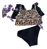 Malla Bikini Animal Print Leopardo Con Volados Niña Nena 