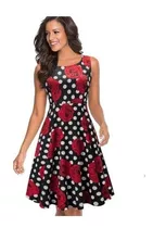 Vestido Vintage Pin Up Negro Flores Rojas Años 50  Va 419