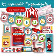 Kit Imprimible Circo Infantil Mod.1 Candy Bar Personalizado