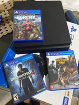 Playstation 4 Ps4 Sony Slim 500gb Bivolt Hdr Cor Preto C/controle + 3 Jogos