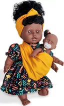 Boneca Ayana Negra Com Bebê E Chupeta - Adijomar Brinquedos