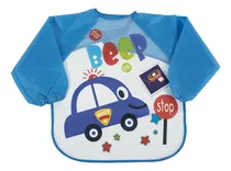 Babador Infantil Com Manga Carro Azul Tamanho Padrão