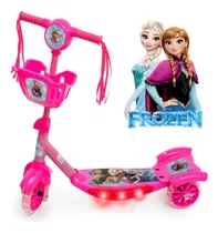 Patinete 3 Rodas Infantil Luz E Musica Cesta Frozen Rosa