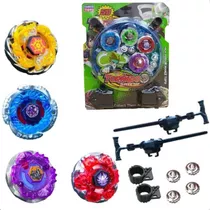 Kit 4 Beyblade + Arena Metal Led C/ 2 Lançador Beibleid Pião