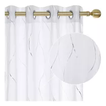 White Sheer Curtains  Grommet Silver Foil Printed  Wave...