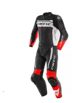 Macacao Moto Couro Dainese Mistel 2 Pçs Black White Lava Red