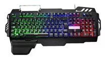 Teclado Gamer Multilaser Warrior Tc210 Qwerty Português Brasil Cor Preto E Prata Com Luz Rgb