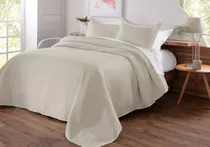 Colcha Cobre Leito Matelado Liso Queen 3 Peças Cor Bege