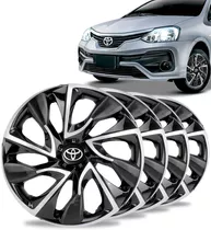 Jogo 4 Calota Ds4 Aro 14 Black Silver Esportiva Toyota Etios