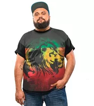 Camiseta Plus Size Leão Reggae Rastafari Lion Jah