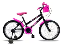 Bicicleta  De Passeio Infantil Rossi Bella Aro 20 1v Freios V-brakes Cor Preto/rosa Com Rodas De Treinamento