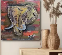Cuadro Pintado Con Acrílico Sobre Lienzo De Elefante 