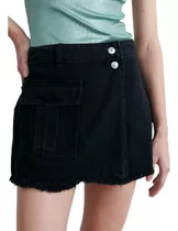 Short Pollera Cargo Solapa Skort Jean Rígido Mujer