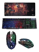 Kit Teclado Gamer + Mouse Led Usb 2400 Dpi Mousepad Grande