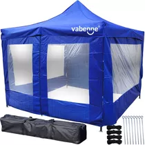 Gazebo 3x3 Puerta Plegable Impermeable Bolso Estacas Sogas Color Azul