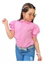 Camisa Blusa Infantil Social Manga Princesa Luxo Cores Novas