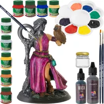 Kit Pintura Miniatura Rpg Ded + Tintas + Pincéis + Wash Mt+