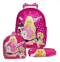 Kit Mochila Menina Infantil Rodinha Barbie Lancheira Estojo