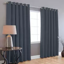 Cortinas Blackout Melocotton - Color Azul Acero - 275cm De Ancho X 215cm De Alto En 2 Páneles - Aislamiento Térmico , Reduce El Ruido Exterior , Cortinas Opacas Con Ojales , Lavable En Casa