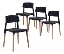 Sillas Milan X4 Madera Nórdicas Full Baires4 Color De La Estructura De La Silla Negro