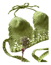 Top Tejido A Crochet Color Verde Lima Tendencia Verano