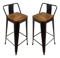 Taburete Banqueta Tolix Metal Asiento Madera Juego Set X2