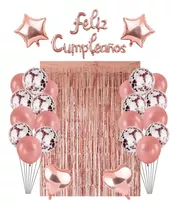 Kit Decoración De Cumpleaños Fácil Armado Rose Gold