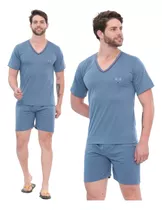 Pijama Masculino Manga Curta E Short Gola V Roupa De Dormir 