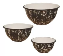 Bowls Enlozados Blancos Salpicado Negro Set X 3