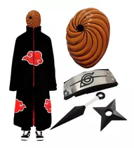 Kit Capa Akatsuki + Máscara Tobi + Kunai Shuriken Colar T07