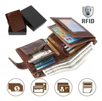 Cartera Antirrobo Para Hombre Billetera Clip Rfid Cuero