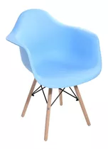 Cadeira Charles Eames Arm Base Madeira Azul