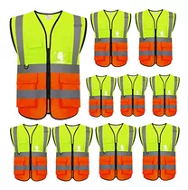 High Visibility Safety Vests With Pockets,pack Of 10,wh...