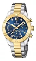 Reloj Para Mujer Festina Boyfriend F20604/3 Multicolor Color De La Correa Plateado/dorado Color Del Bisel Dorado Color Del Fondo Azul